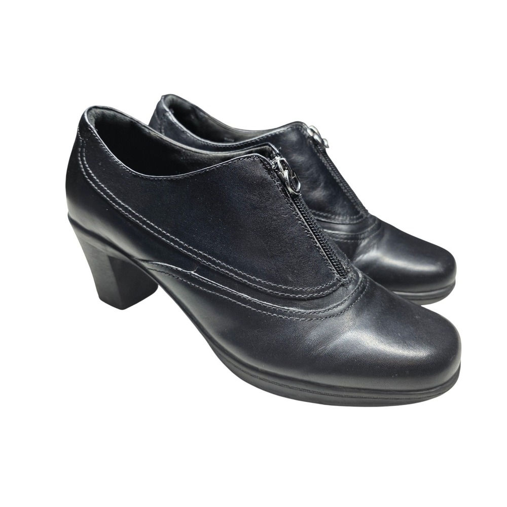 Clarks Bendables Black Leather Zip Front Ankle Booties Shooties 9.5M 80464